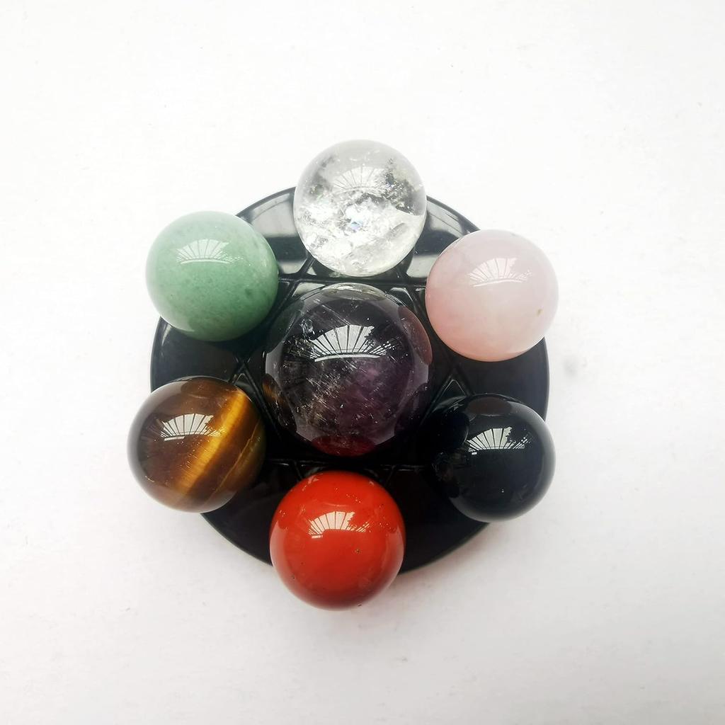 7 Chakras Color Crystal Sphere Ball,Feng Shui Chakra Aura Home Desk Decor Decorative Collection,20mm&15mm