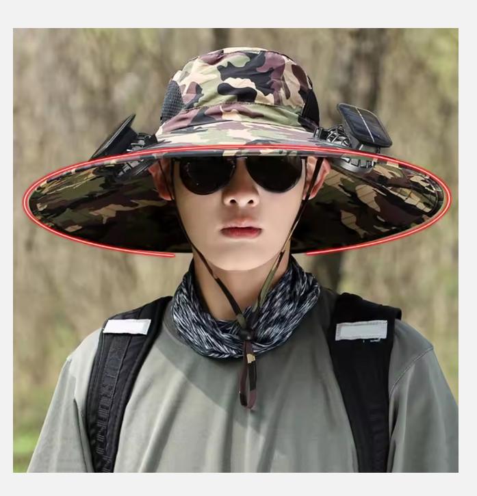 Breathable Fabric Hat with Fan Camouflage Print Solar Fan Cap with Brim Usb Charging for Outdoor Activities Unisex for Fishing