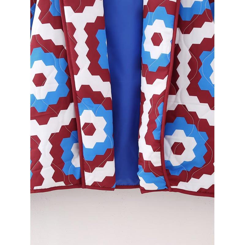 Jesienny damski płaszcz bawełniany patchworkowy z nadrukiem geometrycznym 2023