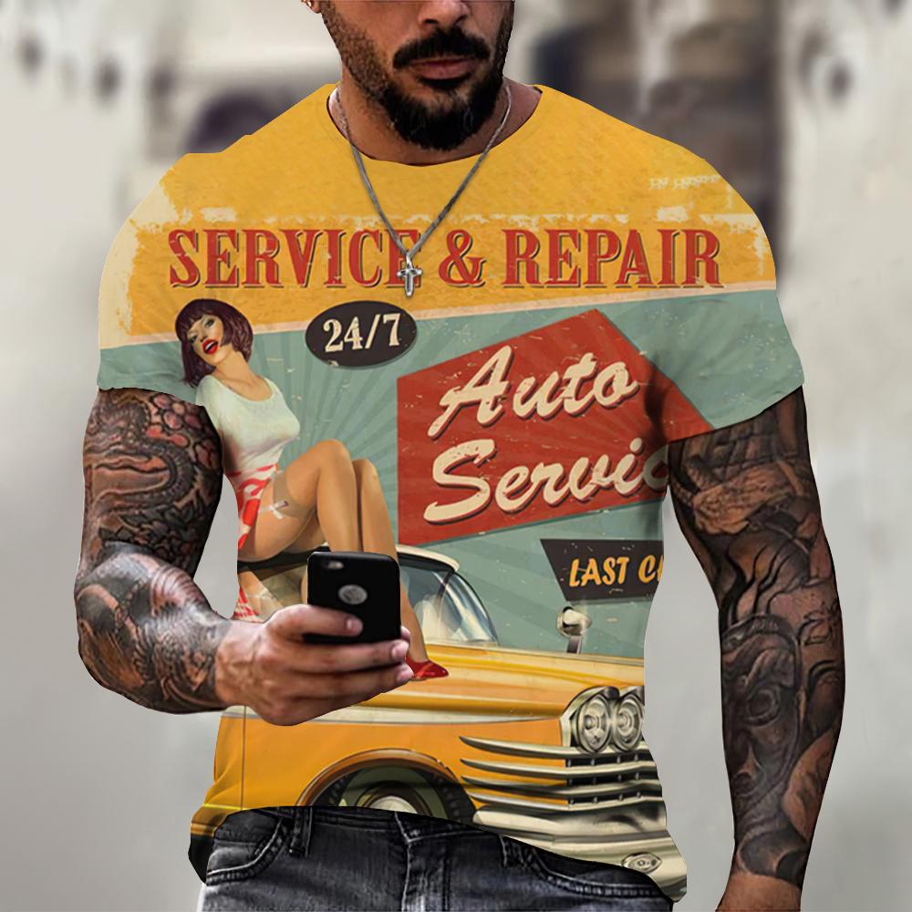 Vintage Motorcycle T Shirt For Men 3D Racing Girl Short Sleeve Tops Street Men's Biker T-shirt Oversized Tee Shirt Clothing