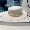 French Celebrity Style Pearl White Top Hat Women Spring and Summer Sunshade Sun Protection Travel Holiday Flat Top Straw Hat Big Brim