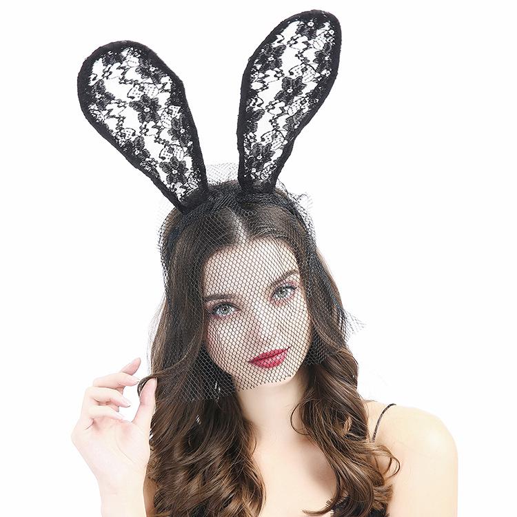 

Черный кружевной ободок с кроличьими ушками для женщин - Элегантный аксессуар для волос для вечеринки и выпускного бала