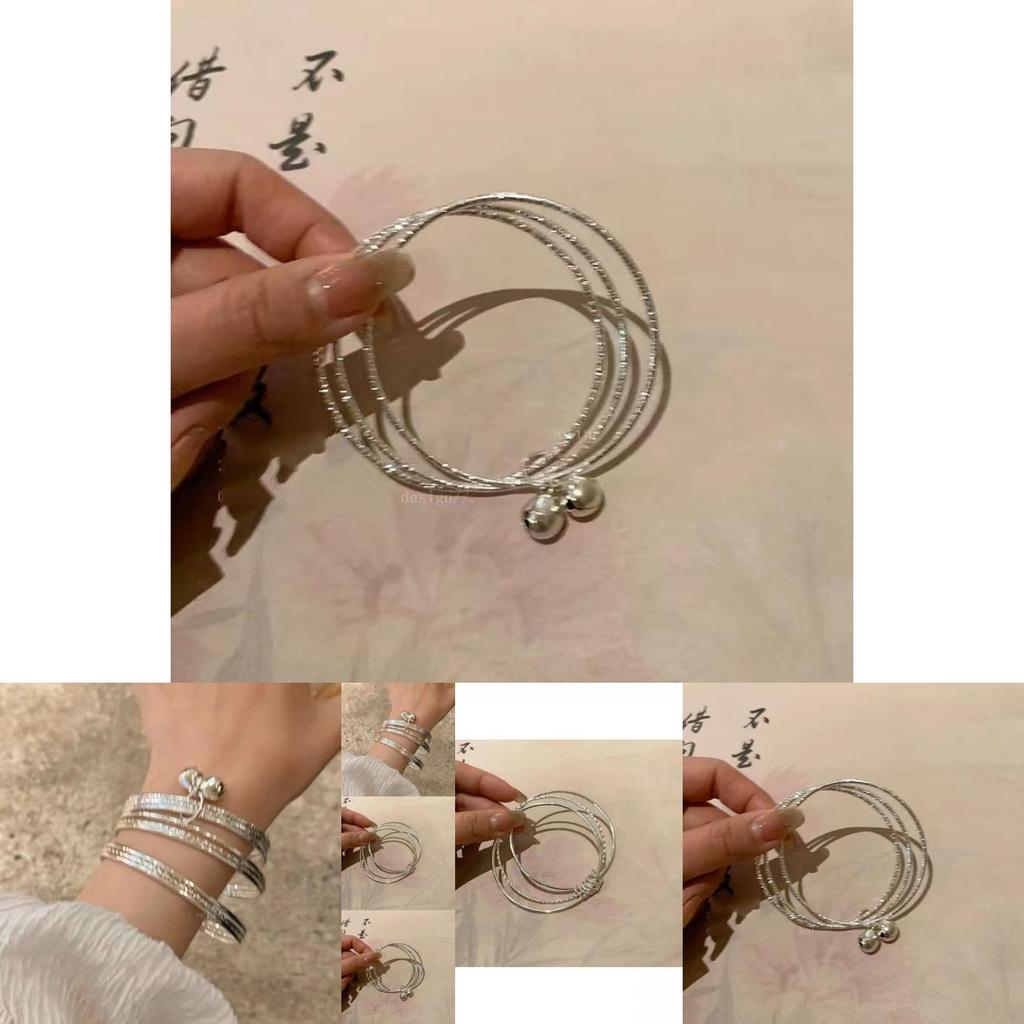 Elegant Silver Triple Bell Bracelet For Women Minimalist Fashion Alloy Bangle