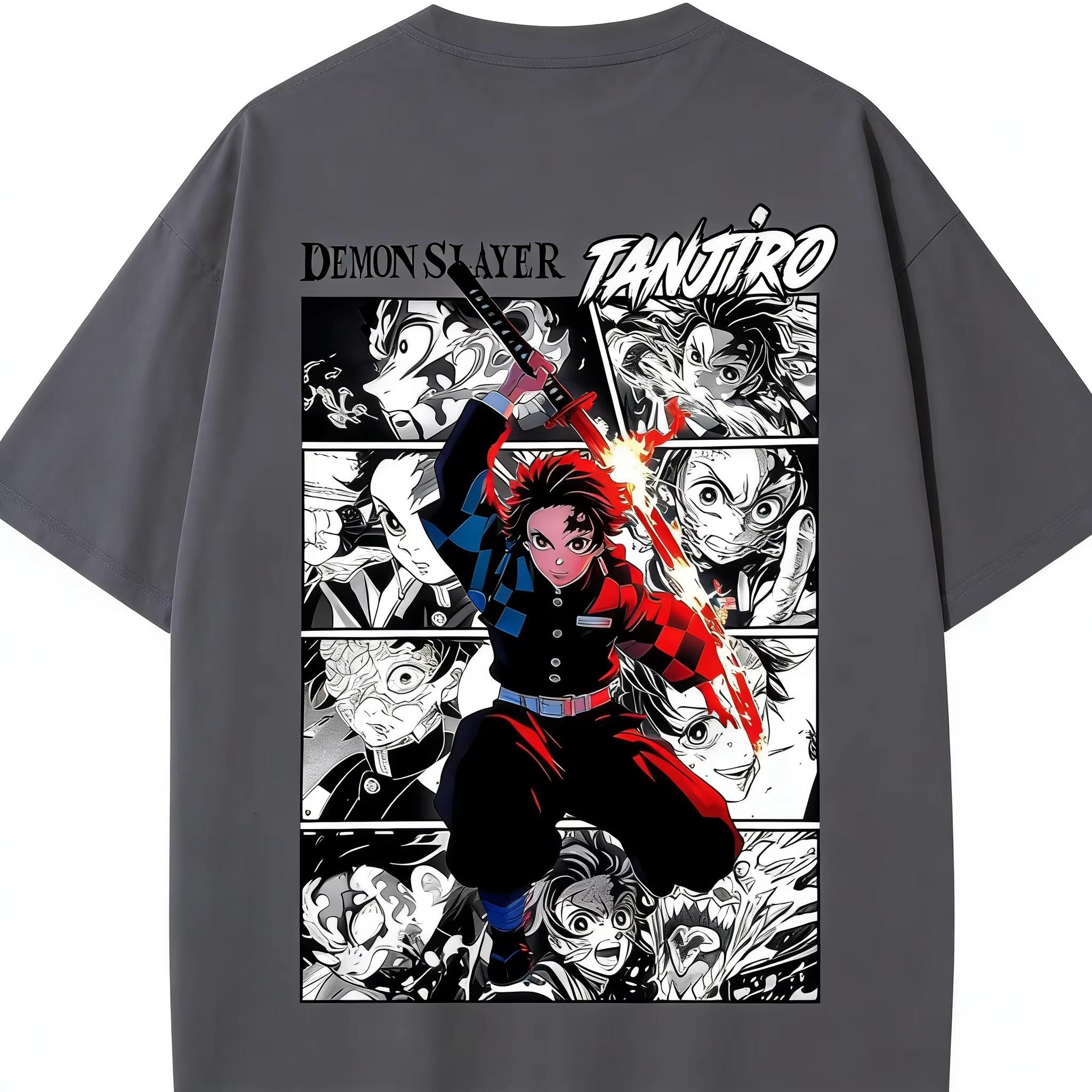 

2026 Unisex s Demon Slayer Anime T Shirt Tanjiro Kamado Front Graphic Back Shadow Print Cotton Tee for Casual Daily Streetwear 4XL