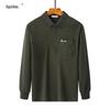 Men's Thick Cotton Long-Sleeve Dad T-Shirt for Spring/Autumn - Loose Fit, Solid Color, Lapel, Real Pocket, Casual Wear for Middle-Aged Men.