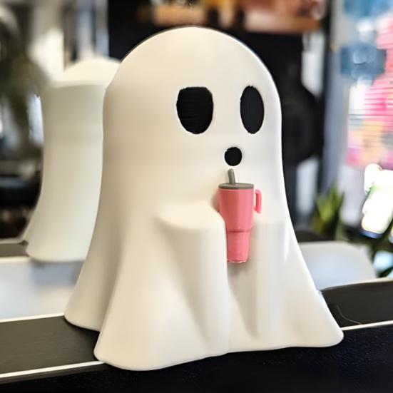 Halloween Ghost Figurine Spooky Ghost Holding Cup Statue for Indoor Home Office Desktop Halloween Decor