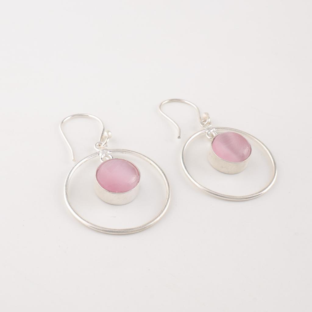 Pierre gemme œil de chat rose Bijoux en argent sterling 925 Boucles d'oreilles artisanales 1,60" EE-5-48