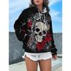Women's Trendy Skull and Rose Print Sweatshirt, Stylish and Unique Polyester Long-Sleeve Top, Machine Washable, for Casual Daily Wear