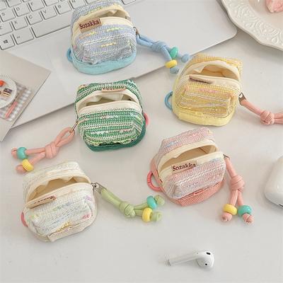 Portable Wireless Bluetooth Earphone Protective Case Soft Cloth Cover Fashionable Geometric Women's Keychain Bag China Origin