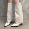 Chunk Leather High Boots Women Knee High Pointed Toe Heels Shoes Woman Trend Chelsea Boots New Pumps Snow Gladiator Botas Mujer
