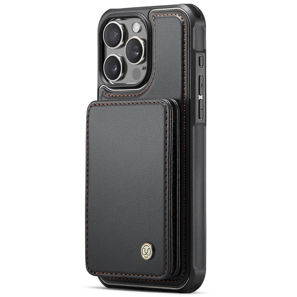 Für iPhone 15 Pro Hülle Leder Handyhülle mit abnehmbarer magnetischer Kartentasche