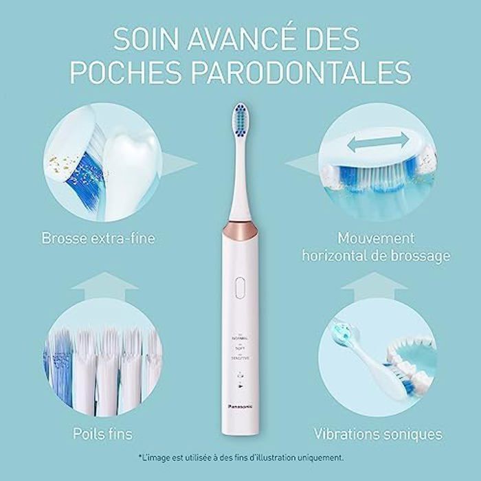 Panasonic - Brosse à Dents Électrique EW-DC12-W503 | Ultrasonique, 90 min Autonomie, 3 Modes - Blanc et Doré