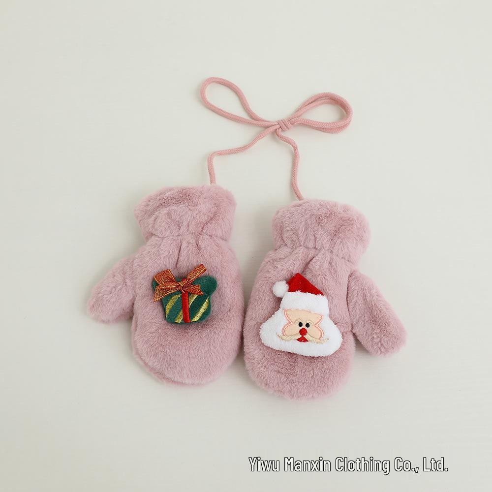 

Children s Plush Christmas Fingerless Gloves with Cute Neck Hanging Design for Boys and Girls - Thick and Warm Winter Wear Recommended for ages 2-8 розовый
