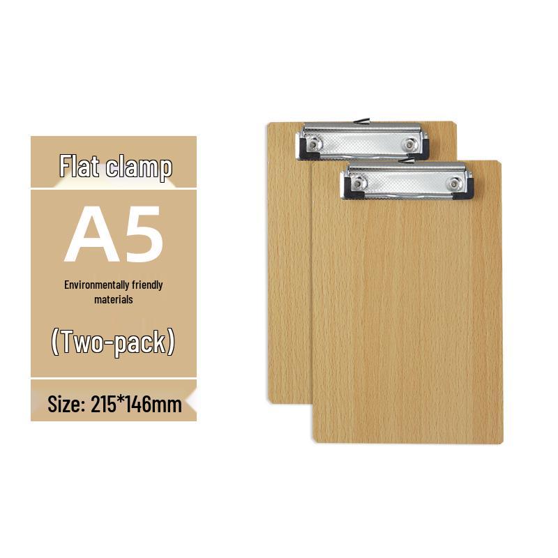 Zestaw 5 drewnianych podkładek z uchwytem na długopis, blokiem do pisania A4/A5 i teczką 16K - idealny do przyjmowania zamówień w restauracji i robienia notatek.