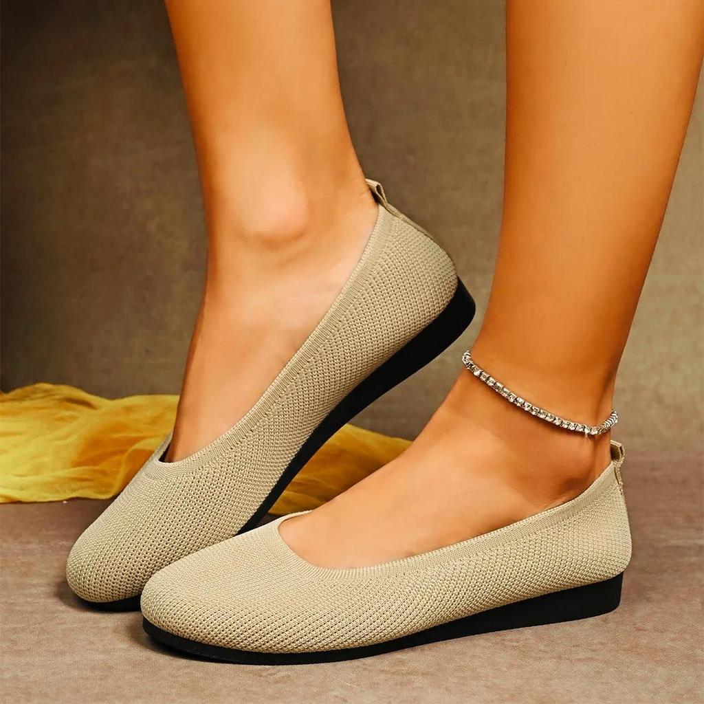 Women Flats Casual Slip On Shallow Shoes Comfortable Knit Ballet Flat Shoes Round Toe Office Boat Shoes Trend Plus Size Loafers