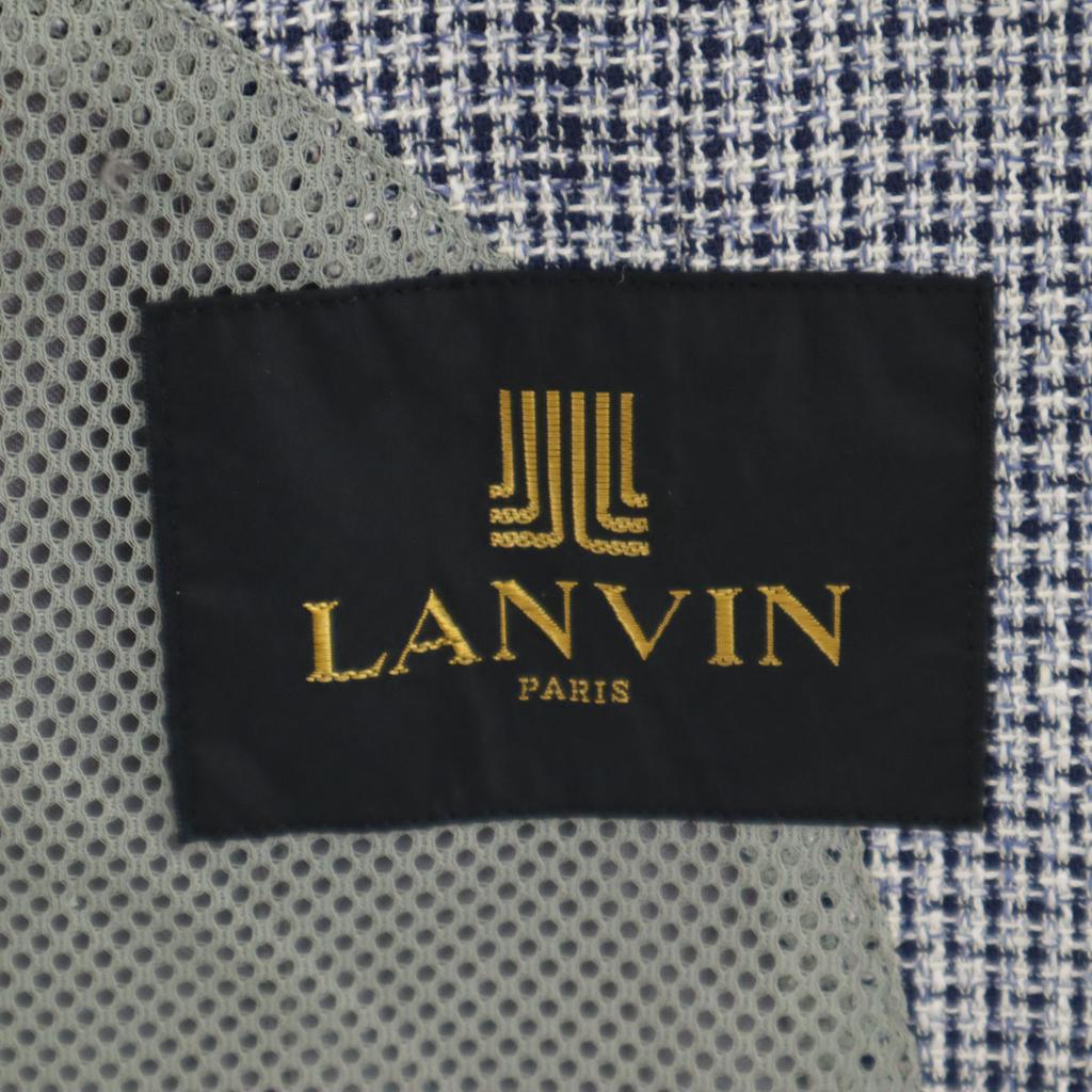 LANVIN 90s Old Check Pattern tailored jacket 46-54 Navy Ancon Men's Used