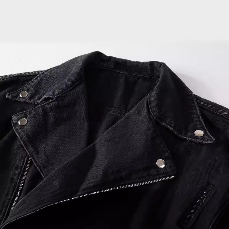 Herren Punk Stil Asymmetrischer Reißverschluss Slim Fit Amerikanische Motorrad Denim Jacke