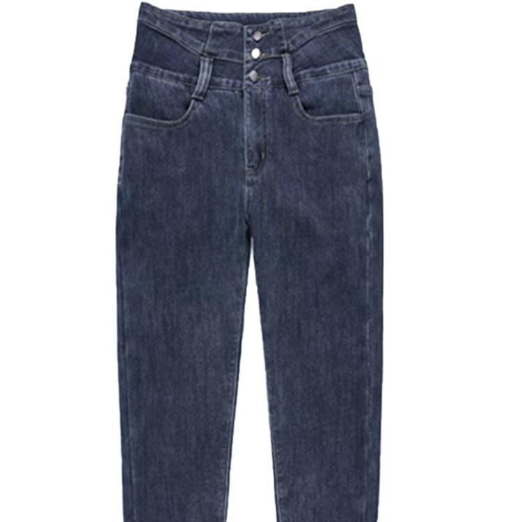 High-Waisted Fleece-Lined Skinny Denim Leggings with Multiple Buttons for Women - Perfect for Autumn & Winter