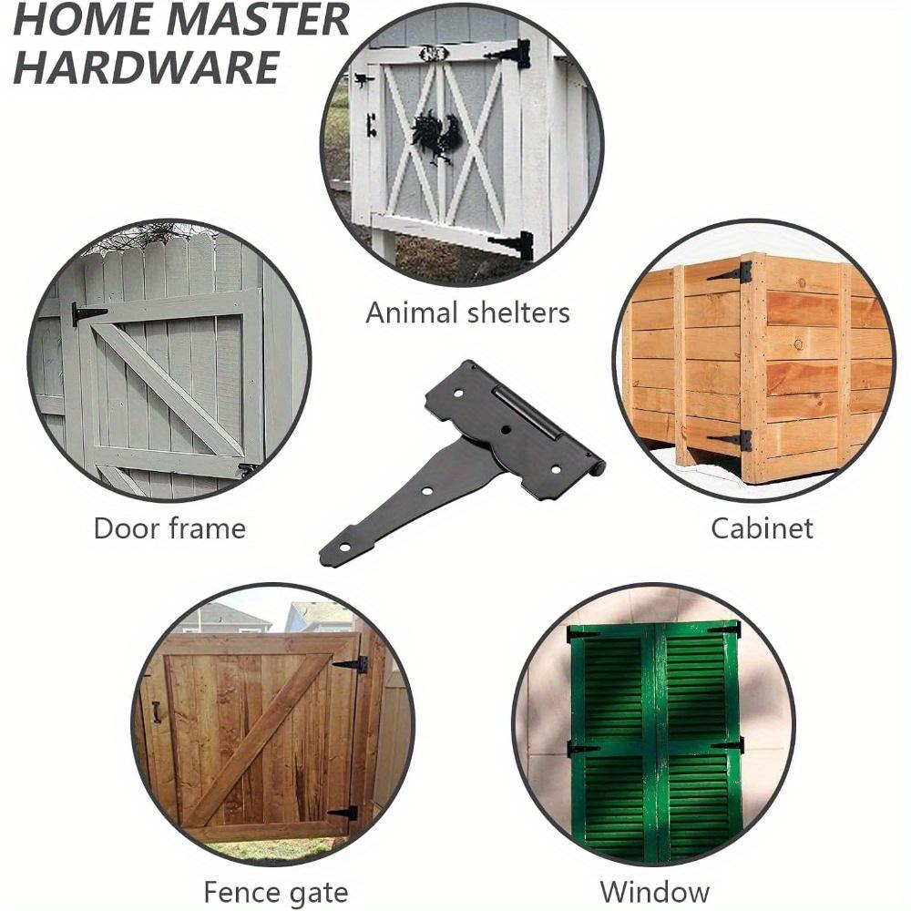 2pcs Decorative T Strap Hinge 4 Inches Black Shed Storage Gate Strap Hinge Barns Door Tee Hinges with Screws