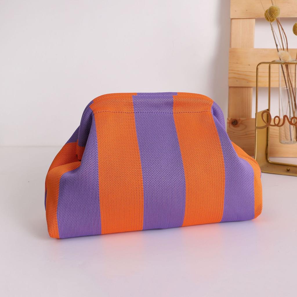 New Knitted Handbag Striped Cloud Large Capacity Daily Versatile Contrasting Color Clip Bag
