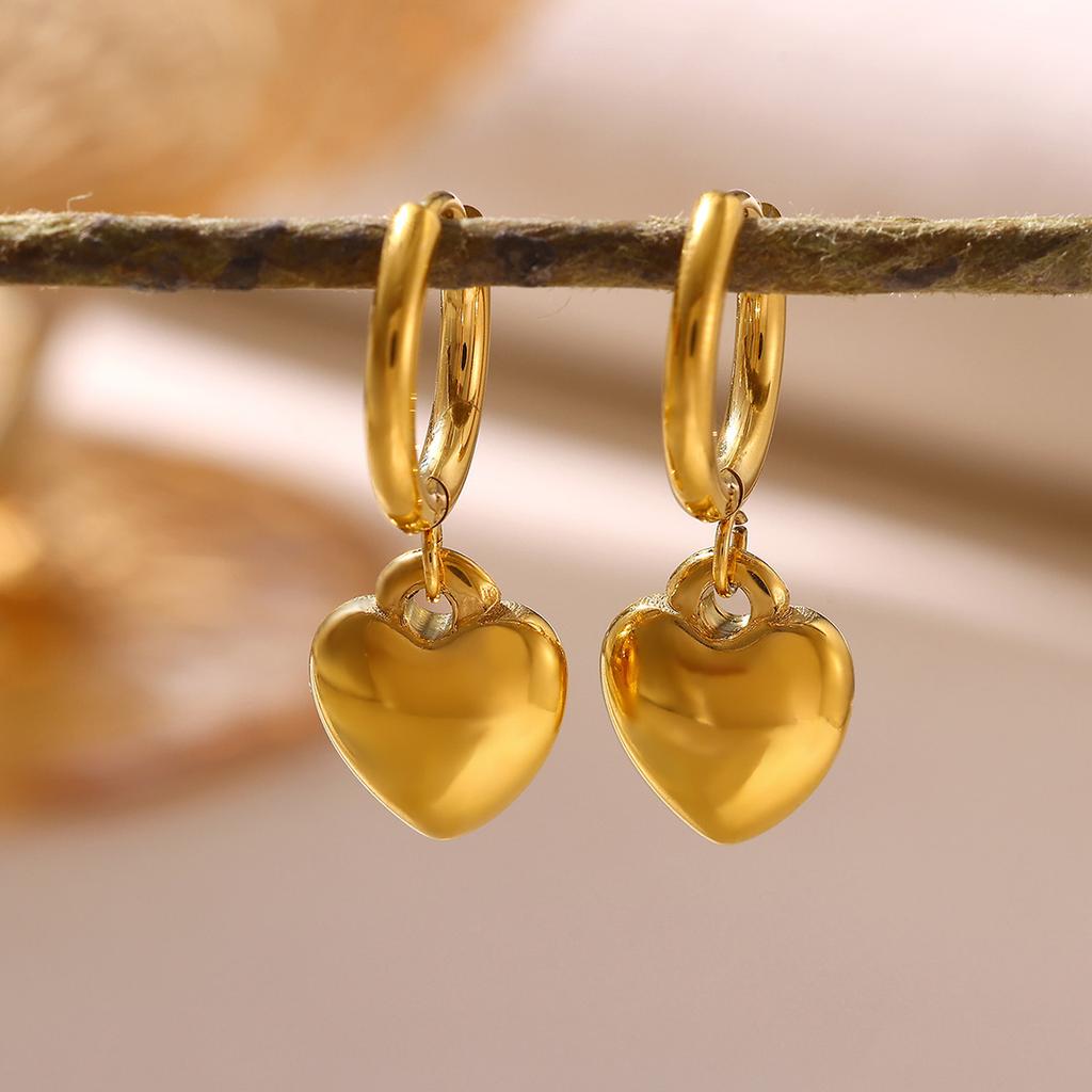 Cute Hoop Earrings Women's Party Geometric Heart Small Fish Gold Color Hanging Hoops Stainless Steel Jewelry Flower Earring Gift