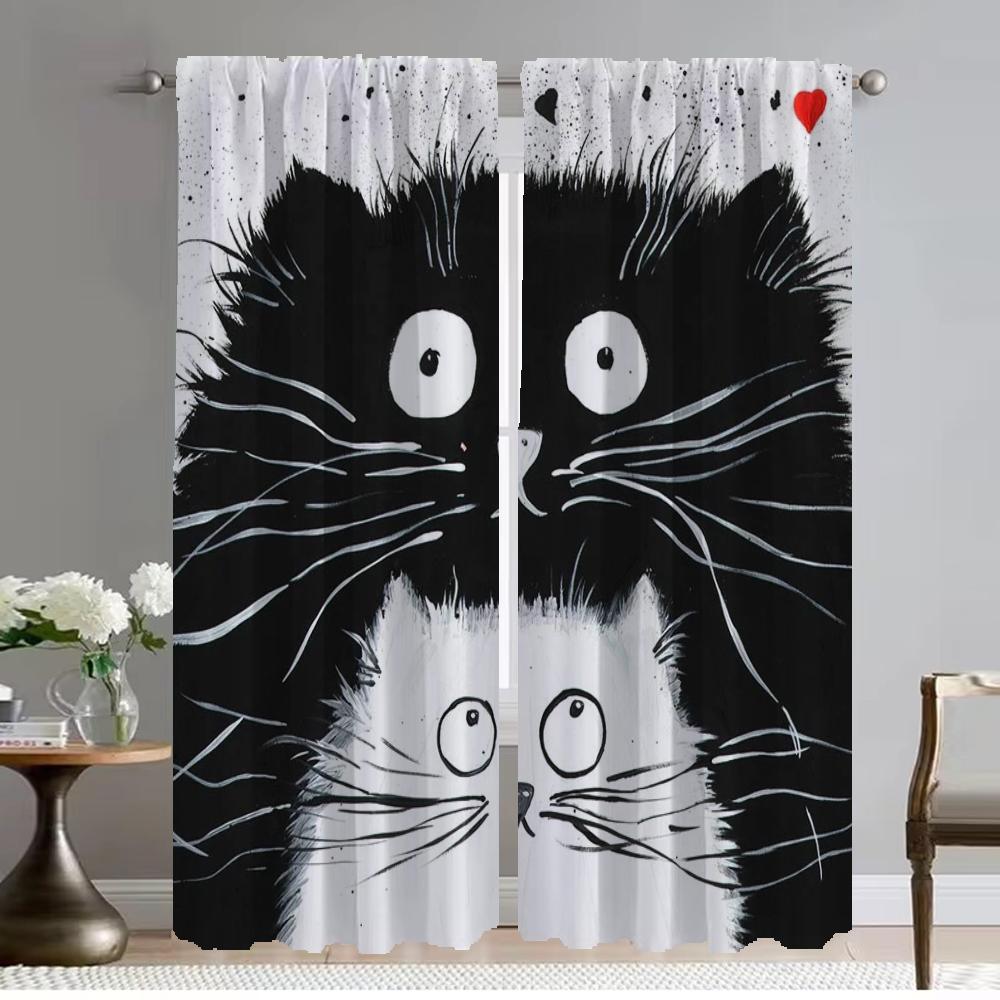 Moderní závěsy do obývacího pokoje pro milovníka koček s vtipným motivem, okenní závěs pro pokoj, 2 panely, halloweenská dekorace, stínidla, dělicí stěna
