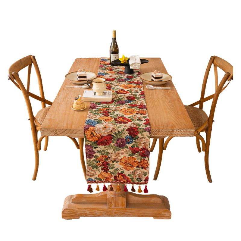 American Retro Floral Table Runner Long Decorative Cloth for Coffee TV Dining Table Atmosphere Fabric Cover