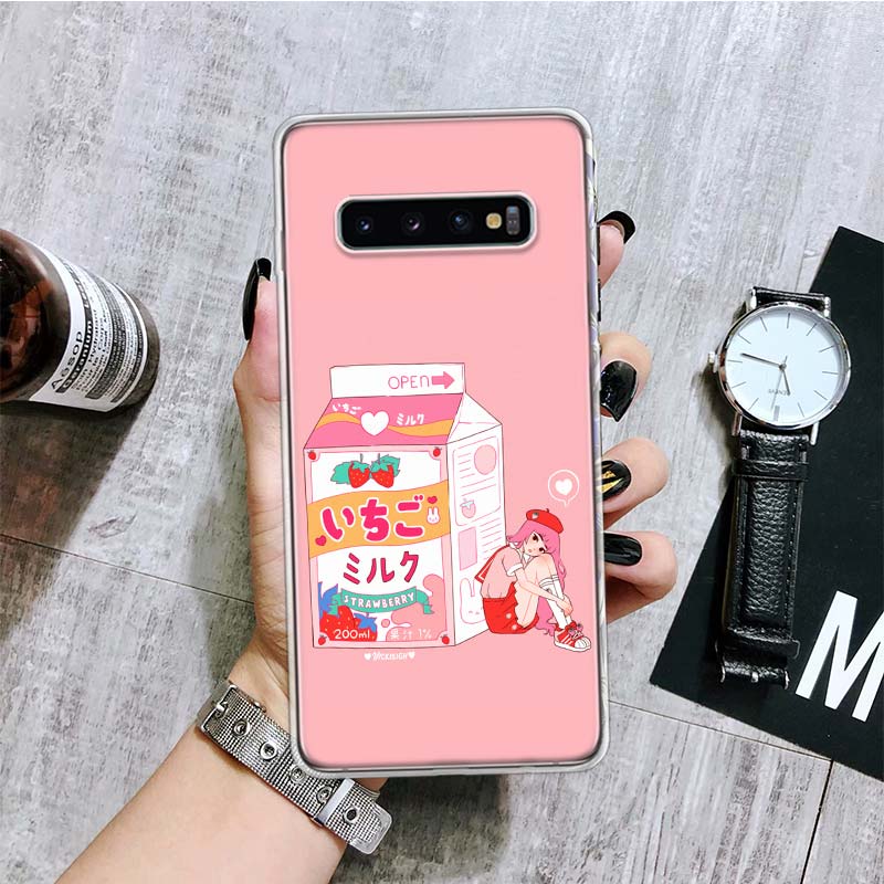 Kawaii Japanese Strawberry Milk Box Phone Case For Samsung Galaxy S26 S25 Edge S24 S23 FE S22 Ultra S21 Plus S20 + Fundas Cover