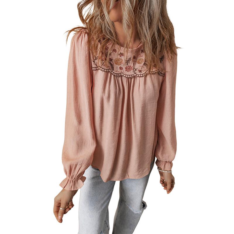 

Женский пуловер Shiying с оборками, однотонный, с длинными рукавами и круглым вырезом Large розовый