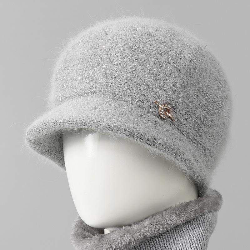 

Женская теплая вязаная шапка осень-зима, утолщенная шапка с молочным язычком из утиного меха кролика для людей среднего и пожилого возраста One Size серый