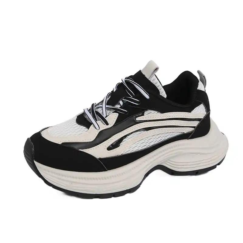 Legitimate Leather Autumn Womans Casual Shoes Husband Running Training & Exercise Black Sneakers Sport Vintage High Fashion