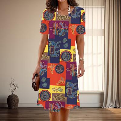 Rochii de seară pentru femei, cu imprimeu retro, elegante, de vară și primăvară, cu mânecă scurtă, cu guler îngust, casual