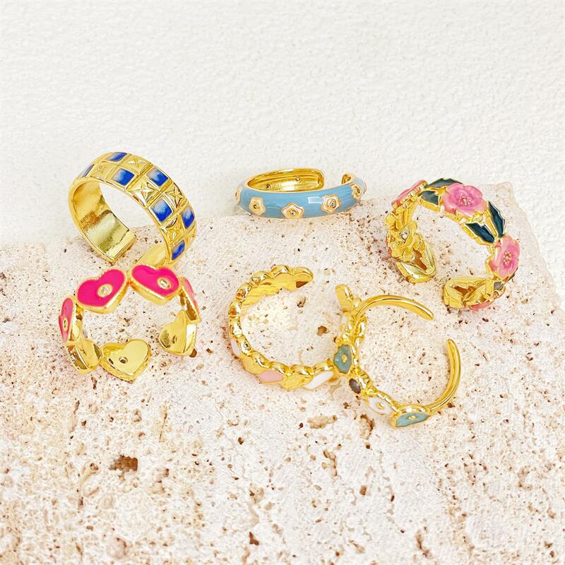 Xiaoxiangfeng Color High-End Sense Fashion Niche Temperament Open Ring Dopamine Dripping Index Finger Ring