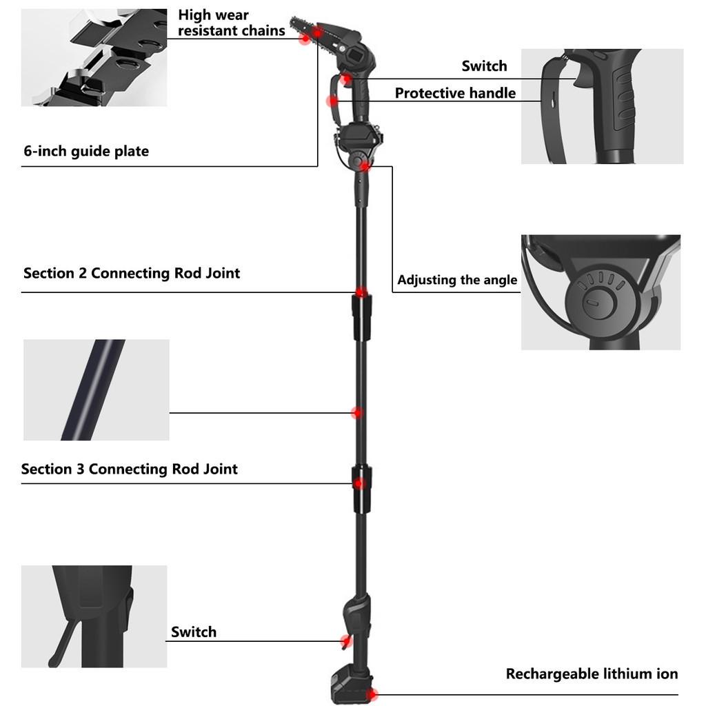4000RPM 6 Inch Brushless Telescoping Pole Electric Chainsaw Scalable Height Cordless Portable Pruning Saw Power Tool
