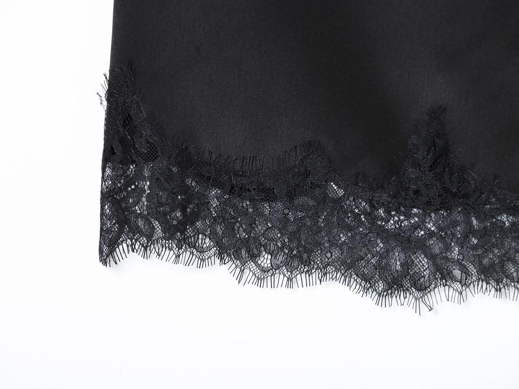 European & American Asymmetrical Lace Satin Skirt with Side Bow