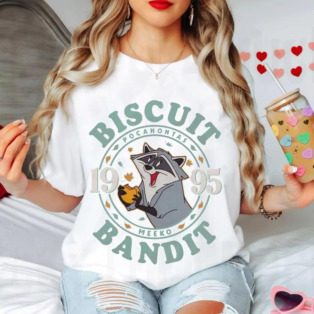 

Pocahontas Meeko Biscuit Bandit Retro Shirt Pocahontas Raccoon TShirt land Family Vacation 2025 Trip Cotton Women 4XL