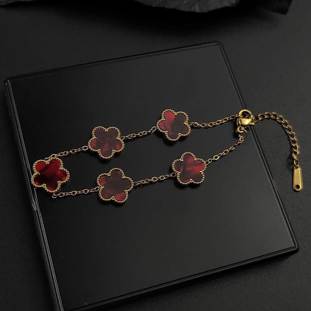 

Mussel five-leaf plum blossom stainless steel women s exquisite chain bracelet, 18K gold plated, light luxury, lucky Zircon 20cm