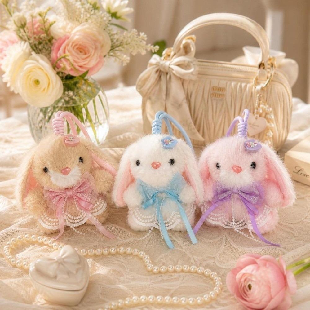 Kawaii Rabbit Plush Keychain Bag Hanging Rabbit Plush Toy Cartoon Bunny Doll Pendant  Backpack