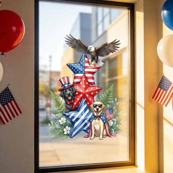 Yousheng Patriotic Window Cling American Flag Star Eagle Window Decals PVC Static Stickers for Independence Day Memorial Day 4th of July Home Office