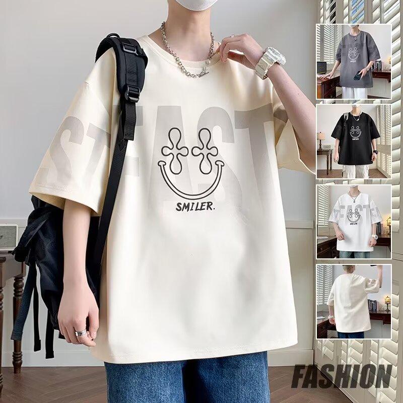 Men’s Hong Kong Style Loose Short-Sleeve T-Shirt - Trendy Plus Size Tops