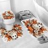 4Pcs Halloween Shower Curtain Set Fall Autumn Floral Design with Ghost And Pumpkin Elements Anti-Slip Bathroom Decor Accessories