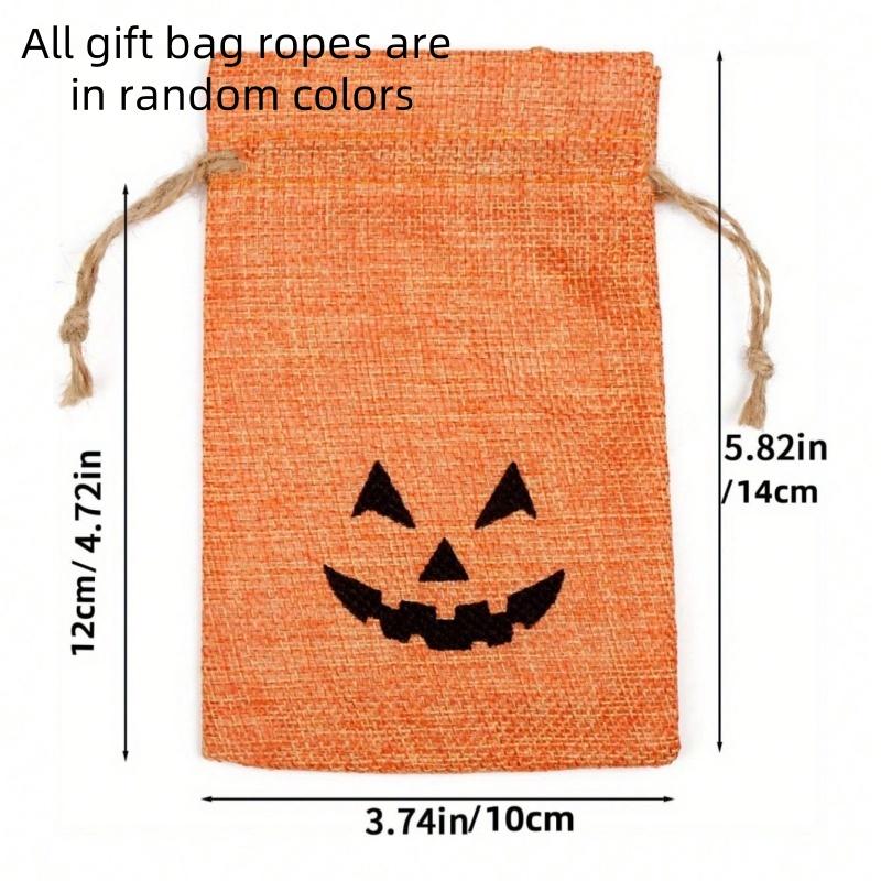 4 PCS Halloween Pumpkin Burlap Bags with Drawstring,Treat Bags Linen Goody Bags Candy Pouches  Halloween Party Favors Small Bags