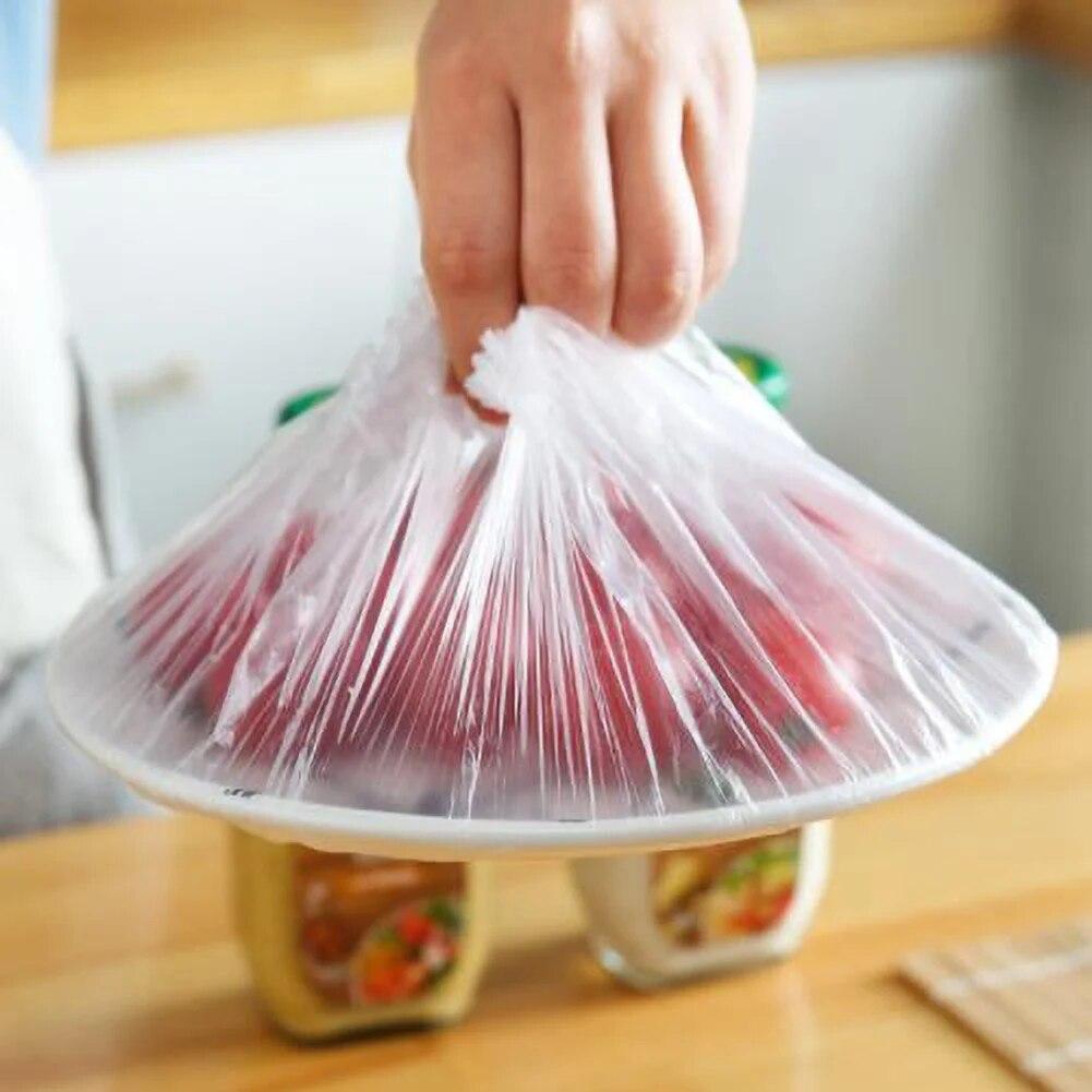 100pcs Reusable Plastic Wrap Elastic Food Lids For Fruit Bowls Cups Caps Storage Kitchen Fresh Keeping Saver Bag