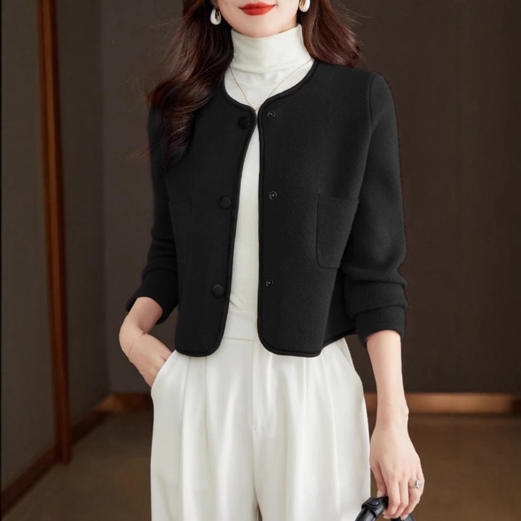 Graue Damenjacke mit kleinem Duftmuster, Frühling neu, klein, kurz, vielseitiges Oberteil