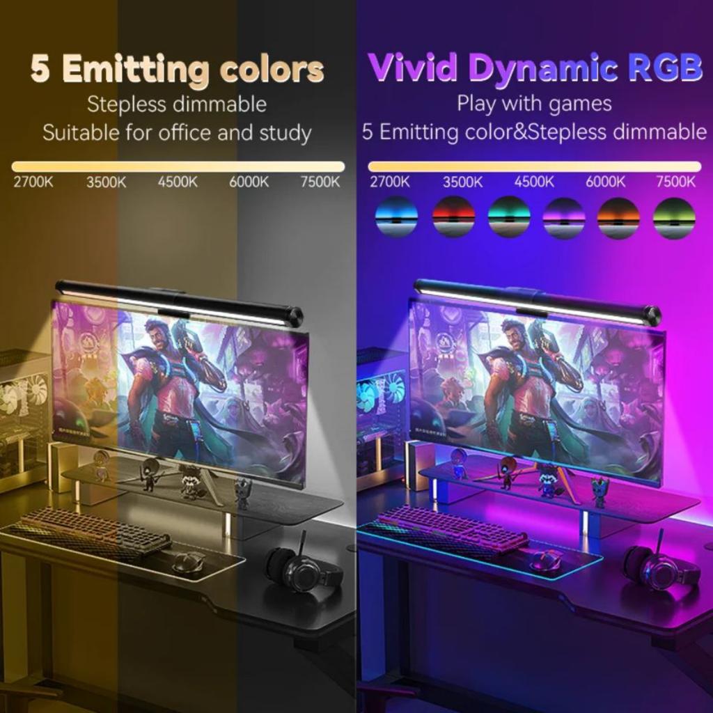 New Enhance Your Workspace with Customizable Adjustable Brightness RGB Dimmable LED Monitor Lights - Perfect Hanging Desk Lamps