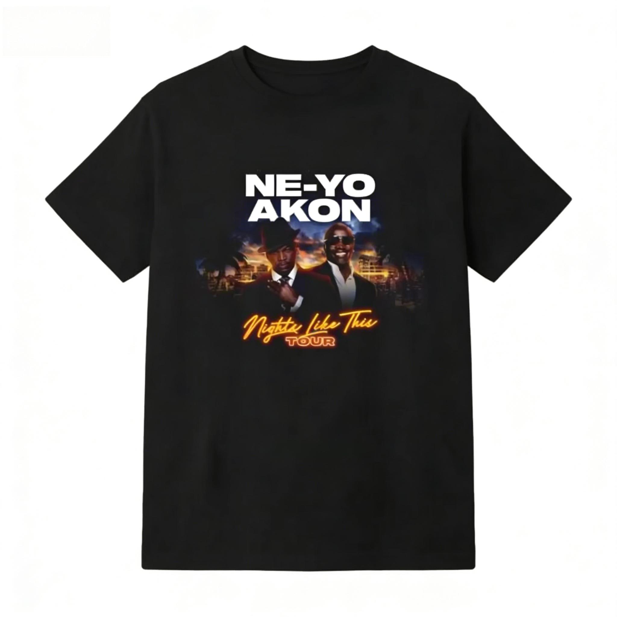 Ne Yo Akon 2026 New Night Like This Tour T Shirt Fashion Casual Top Everyday Wear Slightly Breathable Hip Hop Streetwear Unisex S
