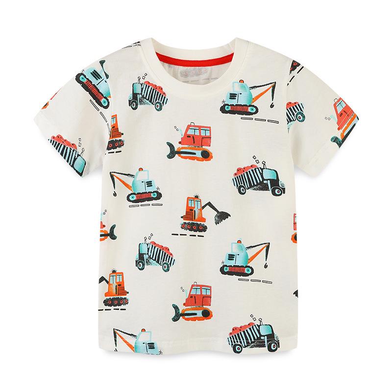 European Style Boys Summer Cartoon Print Round Neck Cotton T-Shirt 5Y