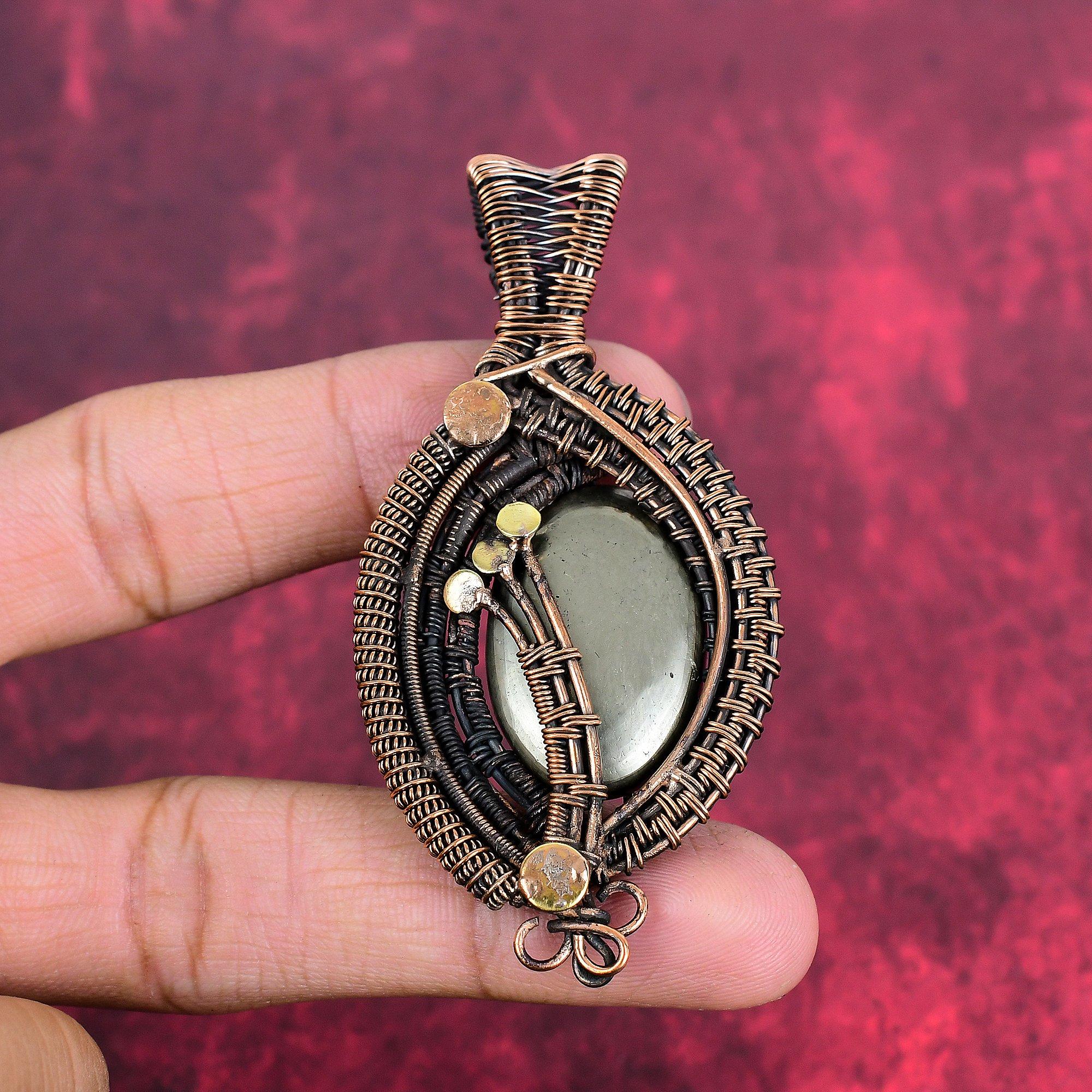 Pyrite pendant copper wire wrapped pendant pyrite genuine gemstone jewelry handmade brand new pendant copper wire wrap jewelry gift for wife