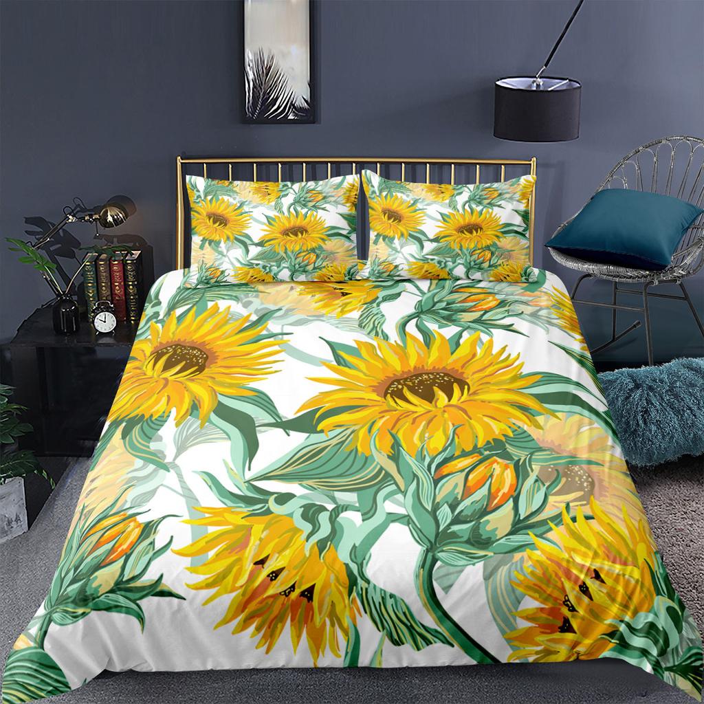 3D-Sonnenblumen-Serie Home-Bettwäsche-Set, Bettbezug und Kissenbezug, Australien/EU/US, Einzel-/Doppelbett, Full-Size-Heimdekoration