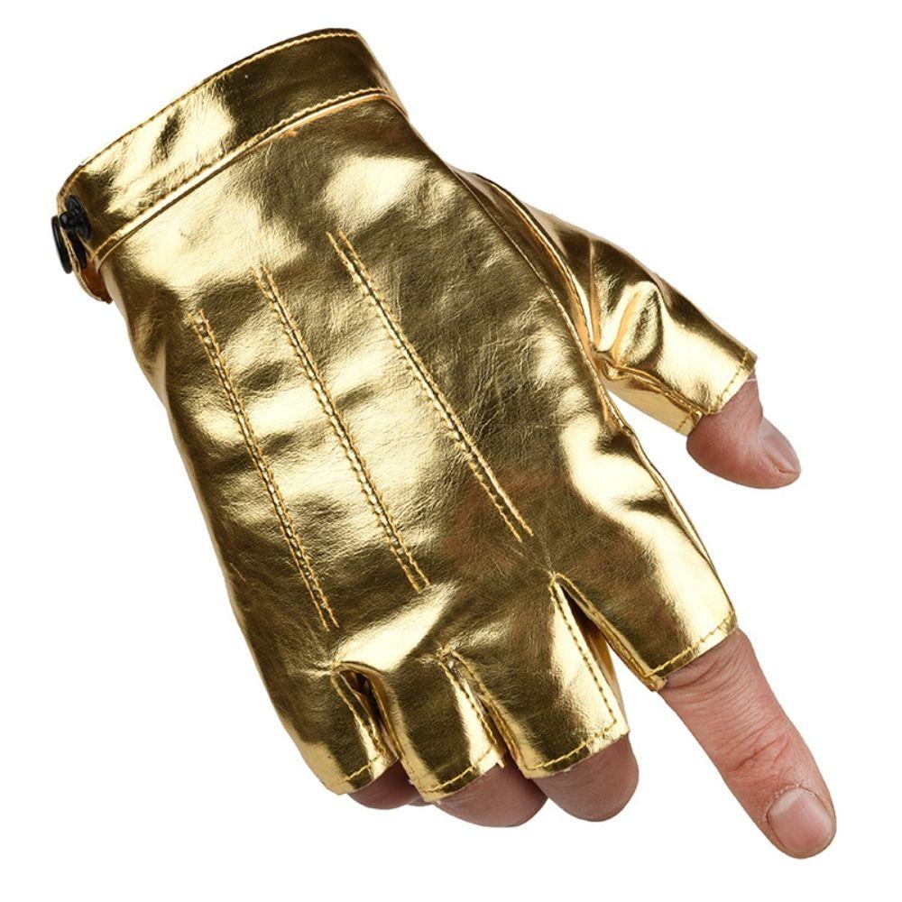Fashion Punk PU Driving Gloves Button Design Cool Half Finger Gloves Gothic Anti-Slip Performance Gloves Outdoor
